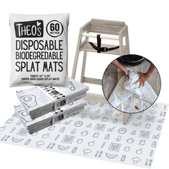 THEO'S MATS disposable splat mat folded for travel, quick cleanup after meals