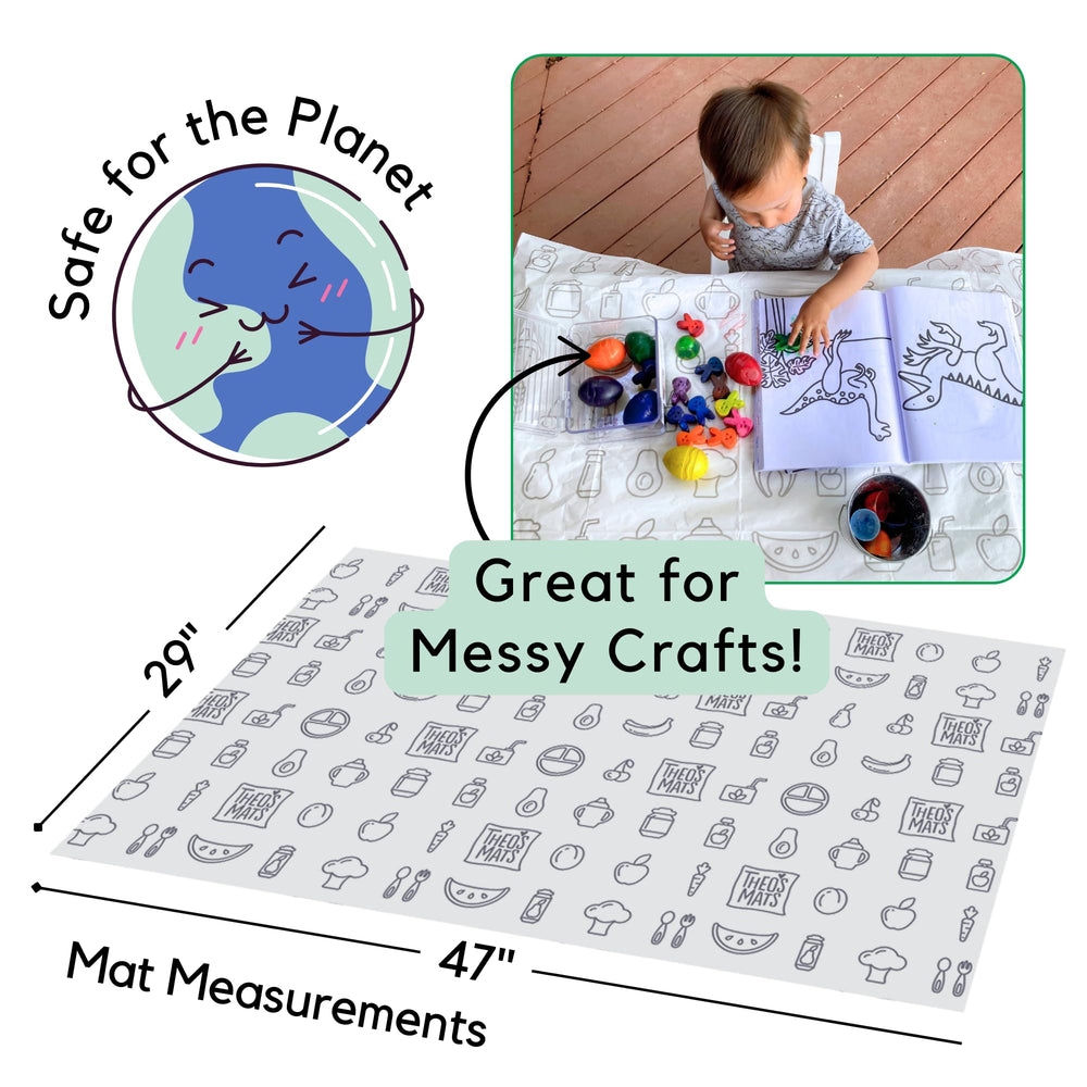 THEO'S MATS travel-friendly folded mat ideal for diaper bag mess-free meals