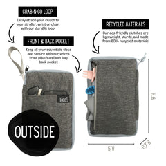 THEO'S Mealtime Clutch utensil loops keep feeding tools neatly organized during dining.