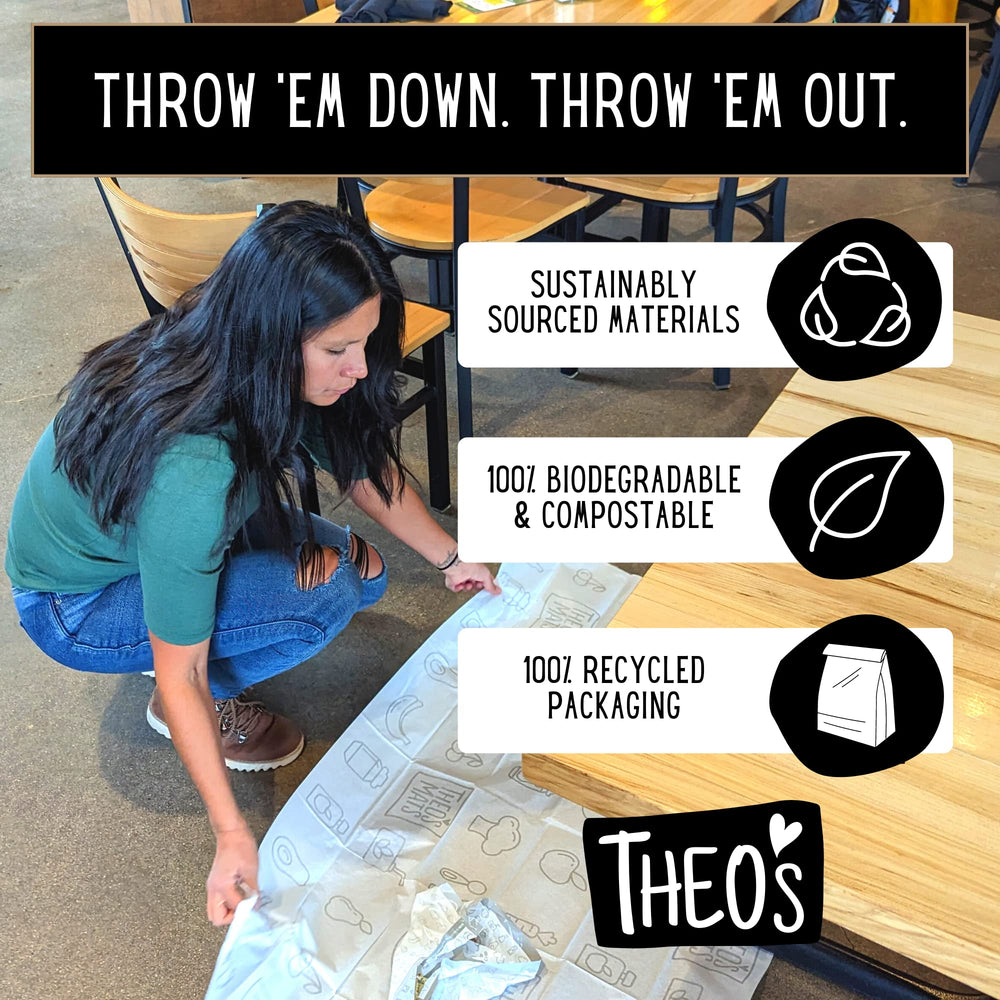 THEO'S refills image promotes easy restock of utensils, mats, and placemats.