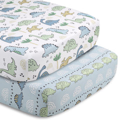 The Peanutshell blue dino second fitted sheet provides easy swaps for busy parents.