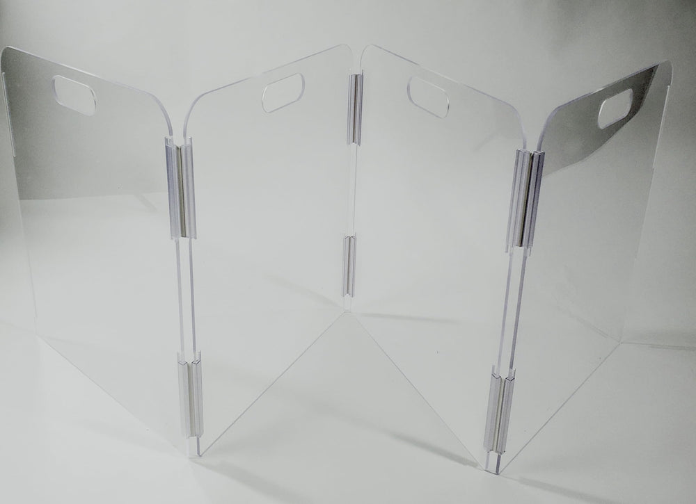 Therafin Pet Barrier four-panel free-standing design keeps pets contained without blocking view.