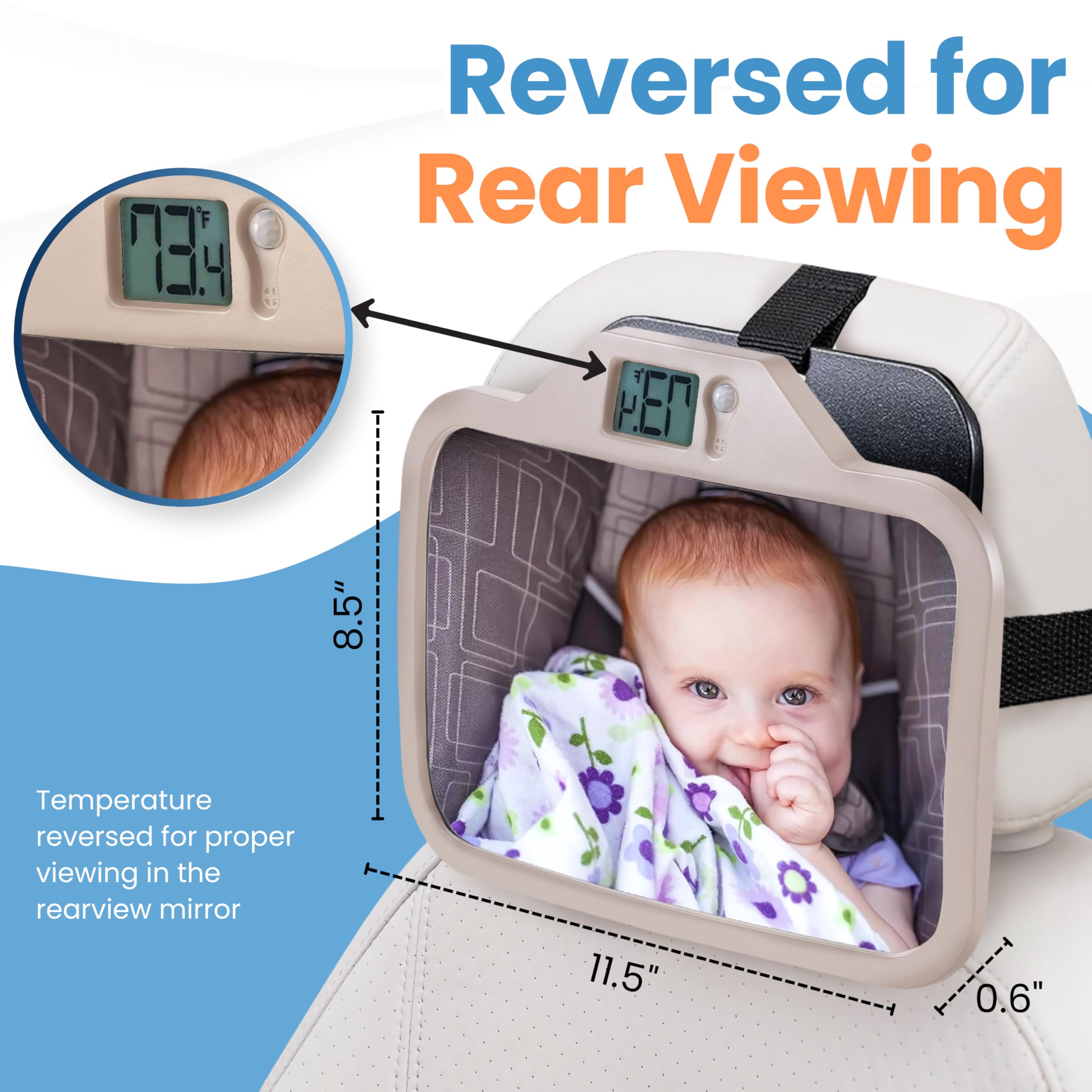 THERMOMIRROR motion-sensing backlight activates in darkness for quick visibility