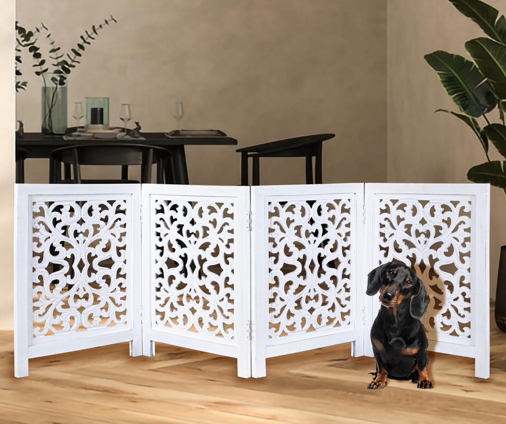 The Wooden Town portable pet gate made of wood and MDF materials.