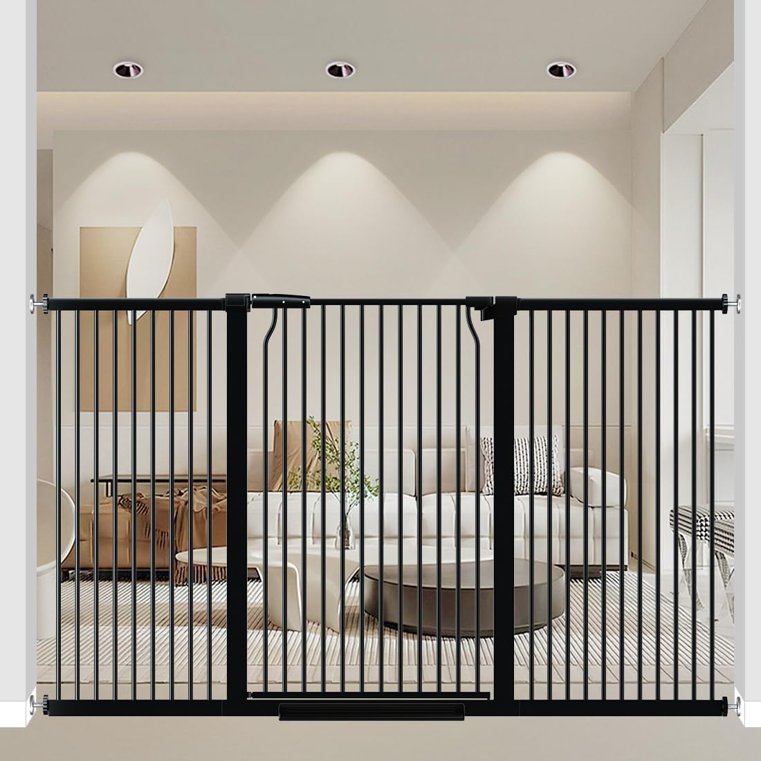 THEYFIRST 40.55-inch gate height closeup shows tall safety for kids and pets.