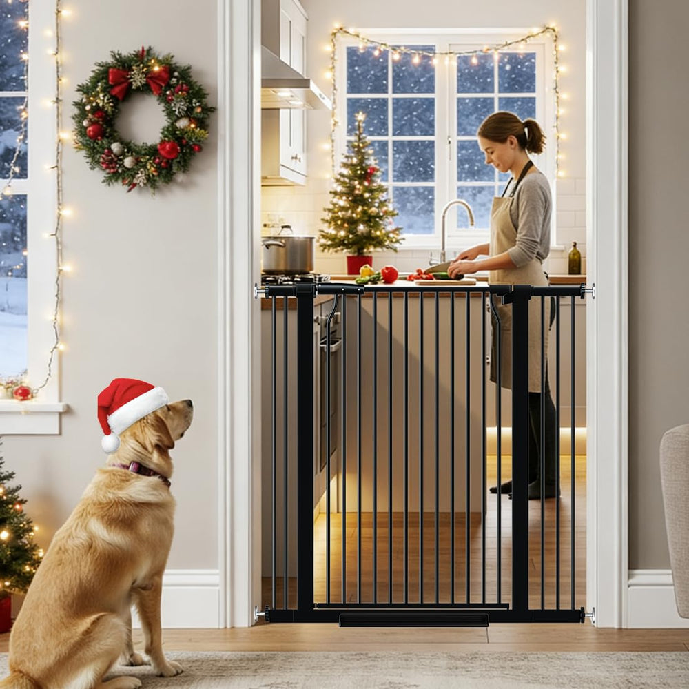 THEYFIRST 41" extra tall gate with door in black, ideal for stairs and large openings.