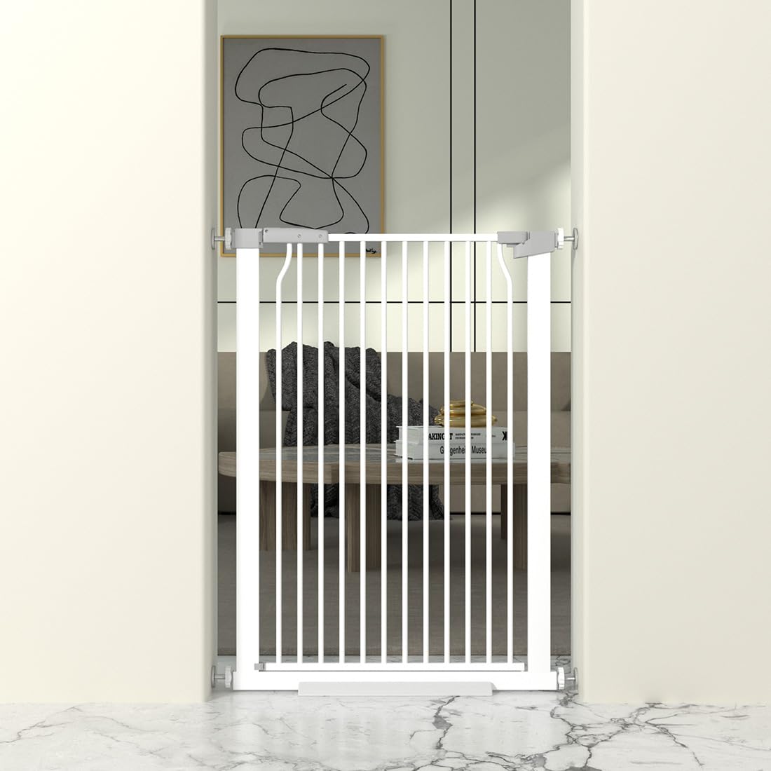 THEYFIRST 41-inch cat gate height shows tall containment for cats