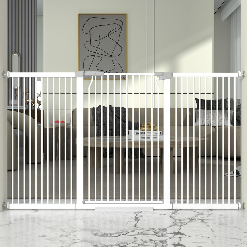 THEYFIRST 41-inch extra tall gate closed keeps pets secure at doorways.