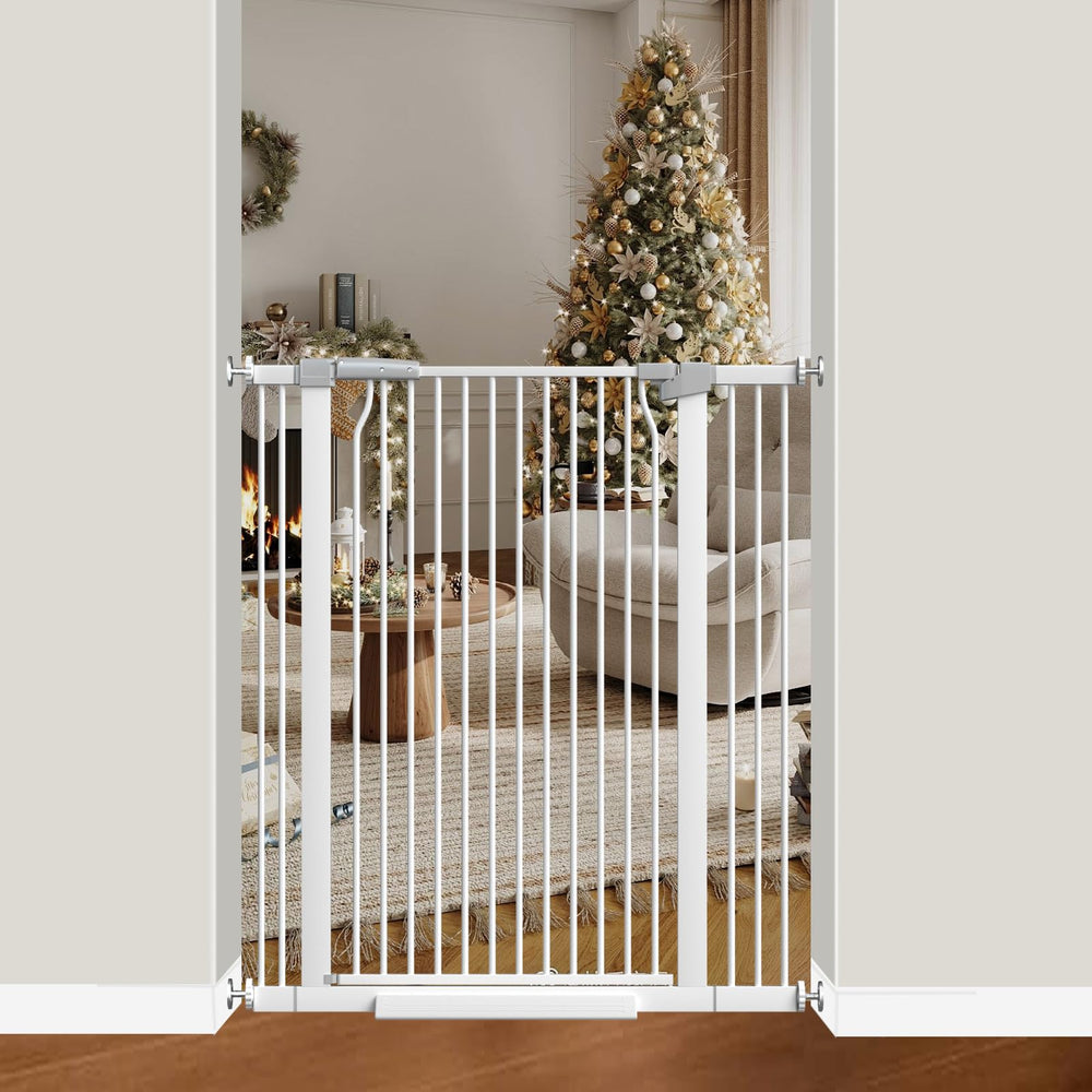 THEYFIRST 41in gate lock close-up showing secure one-handed operation and child safety.