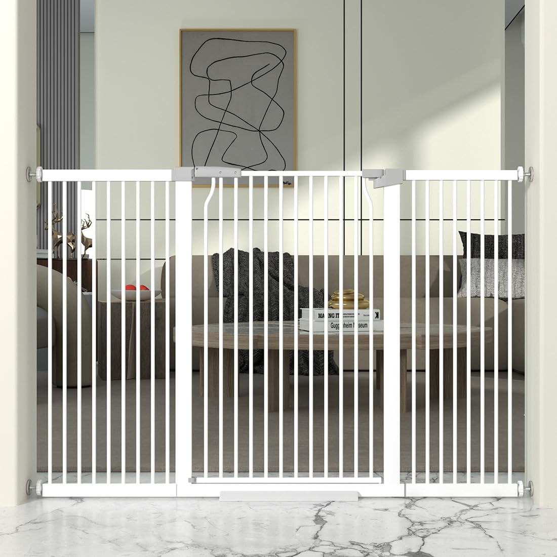 THEYFIRST 41inch cat gate installed in doorway demonstrates tall containment for curious cats