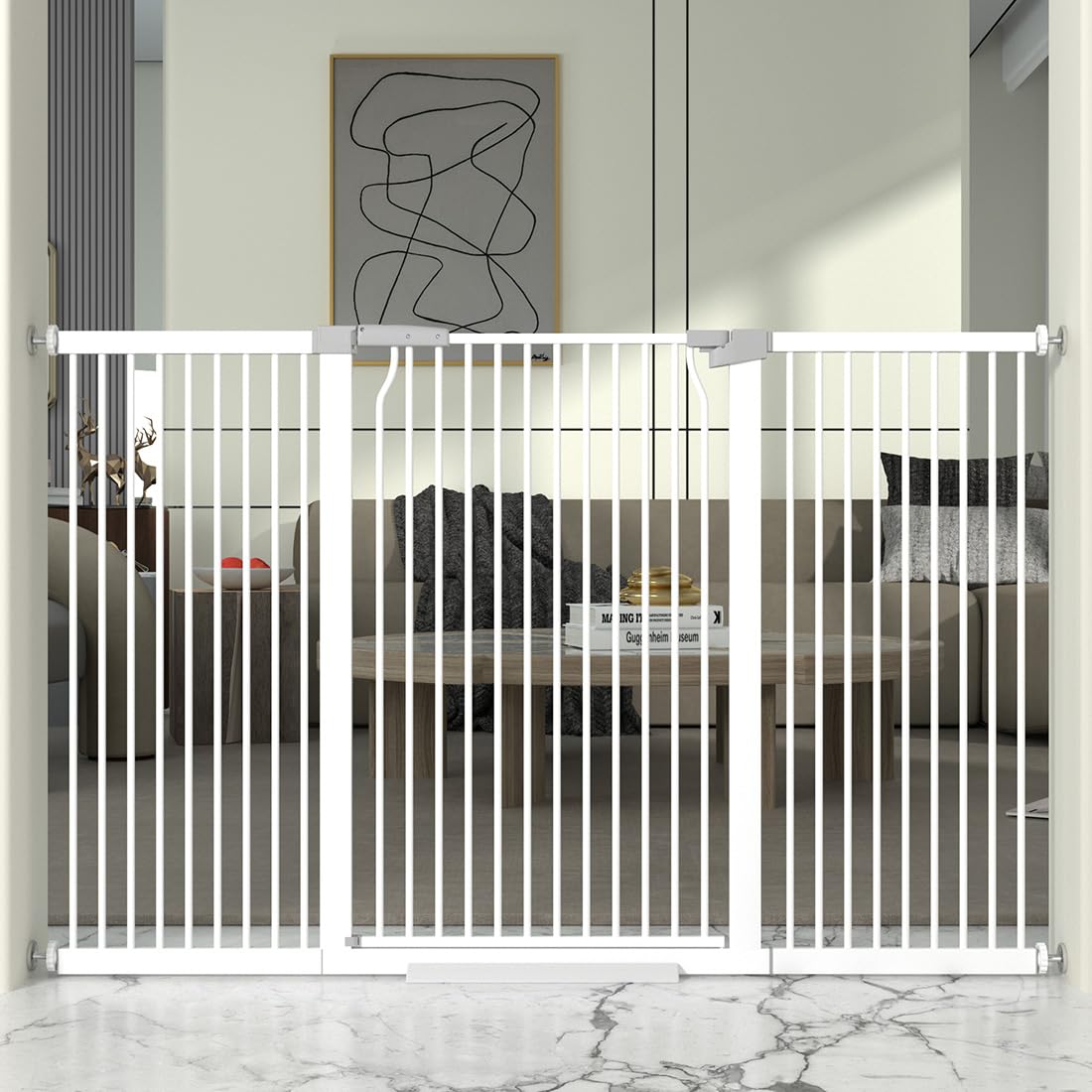 THEYFIRST 41-inch extra-tall gate provides a tall barrier for pets.