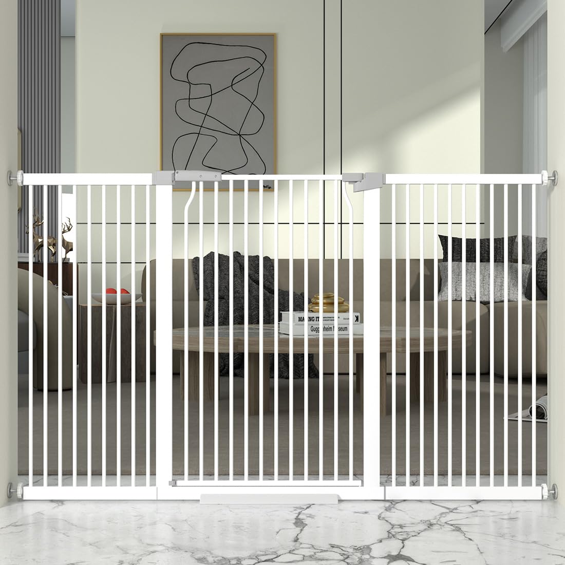 THEYFIRST 41-inch extra tall gate for doorway use—enhanced pet safety.