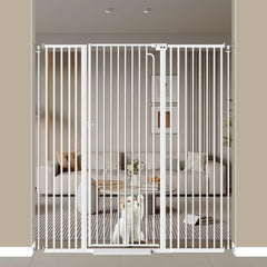 TheyFirst 57-inch extra tall pet gate in doorway, creates a tall, safe barrier.