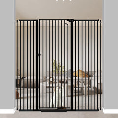 THEYFIRST 57-inch cat gate in doorway provides tall protection for adventurous cats.