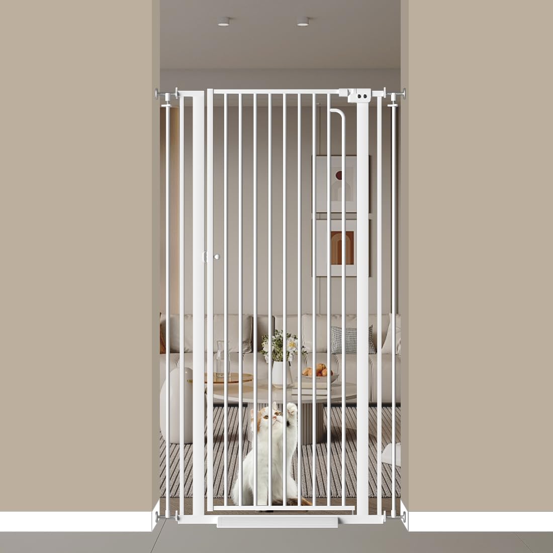 THEYFIRST 57-inch gate tall frame provides a secure barrier for taller cats.