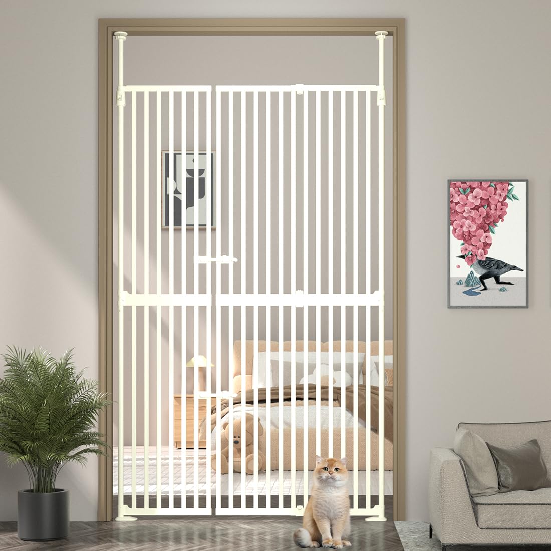 THEYFIRST 71-inch cat gate height adjustable for tall stairways