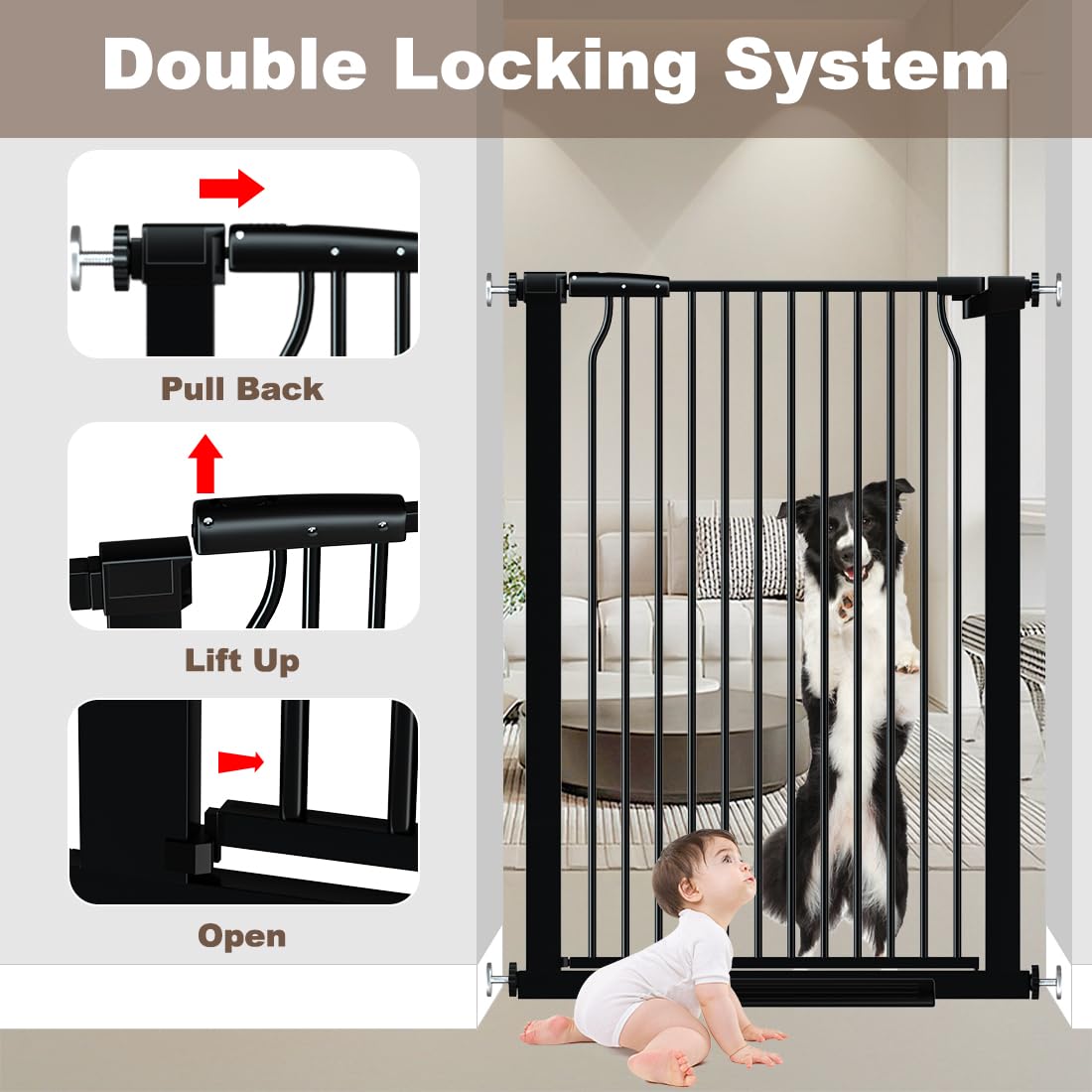 THEYFIRST black pet gate suits indoor hallways with wide openings.