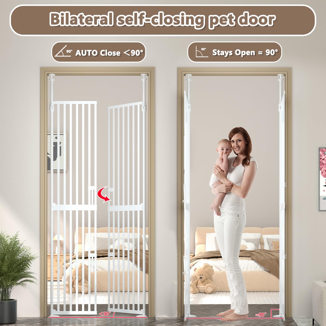 THEYFIRST cat gate auto-close feature highlights safety with automatic closure.