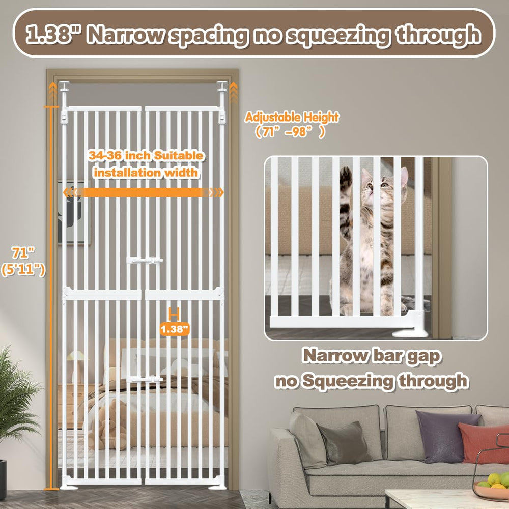 THEYFIRST cat gate double-door entry shows easy access for pets and households.