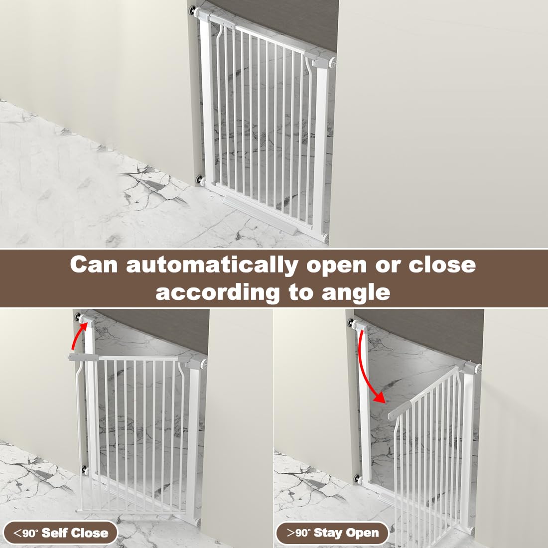 THEYFIRST gate with secure latch offers one-handed operation and improved home safety.