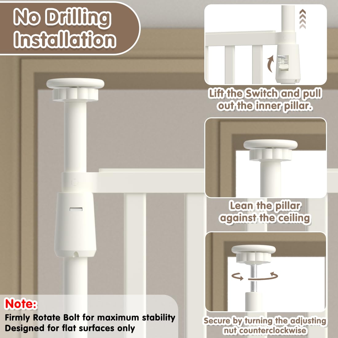 THEYFIRST cat gate wide-fit 34-36in image highlights doorway compatibility.