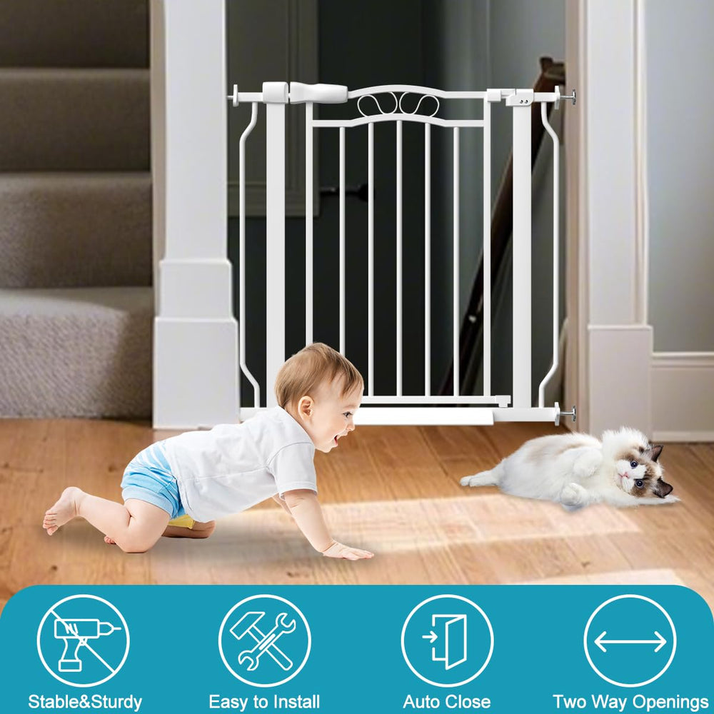 THEYFIRST dog-friendly gate demonstrates safe containment for pets in any room.