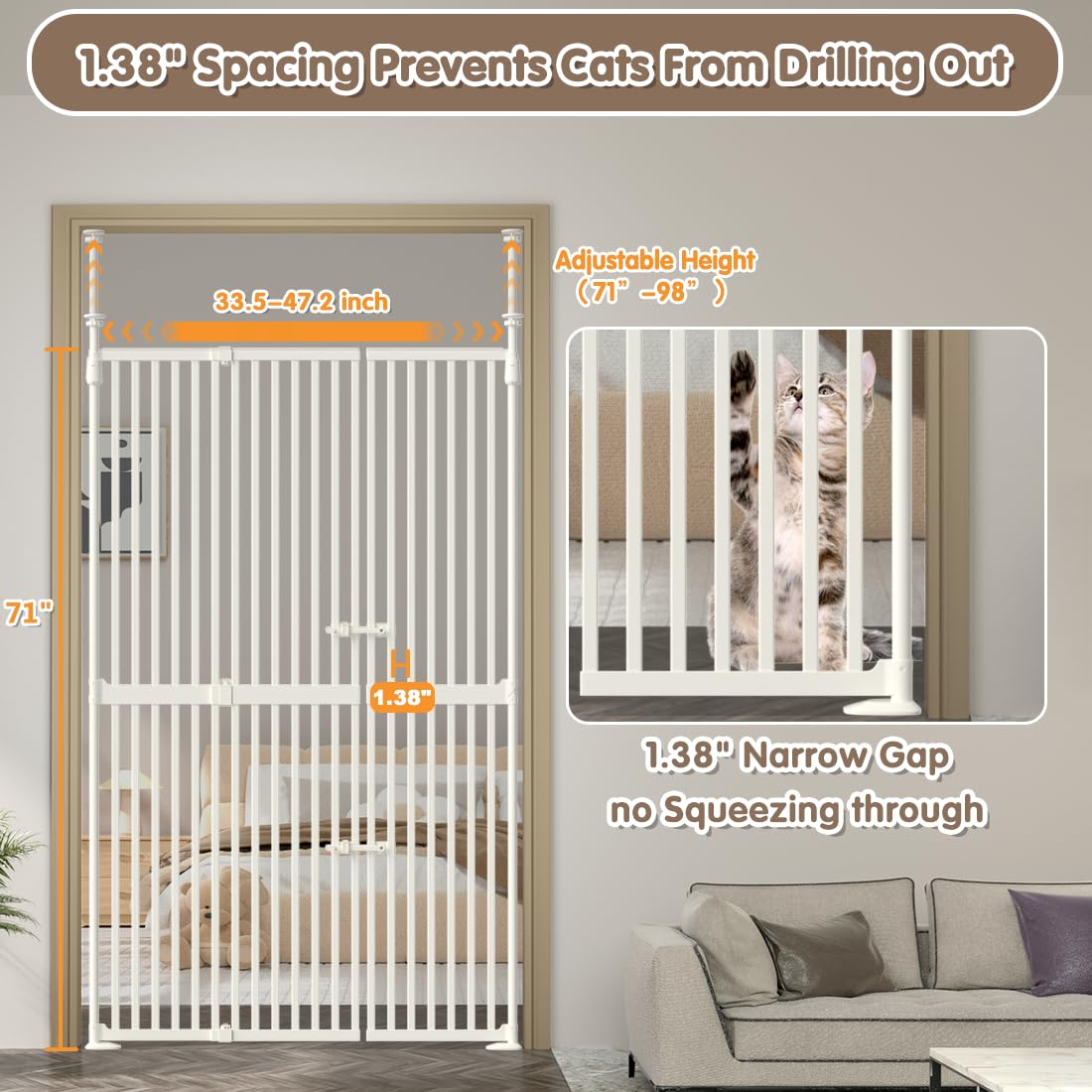 THEYFIRST extra tall cat gate auto close feature enhances hands-free safety