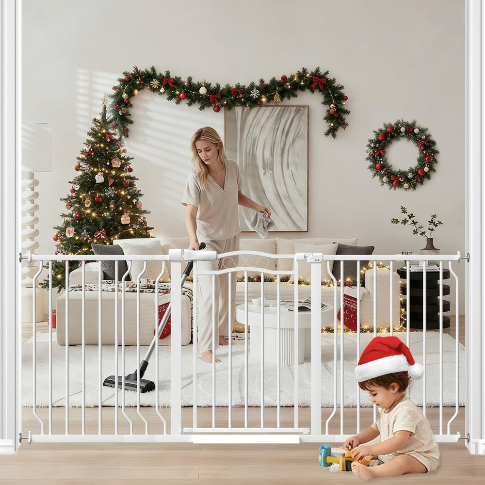 THEYFIRST extra wide gate doorway-fit demonstrates safe doorway containment for kids and pets.