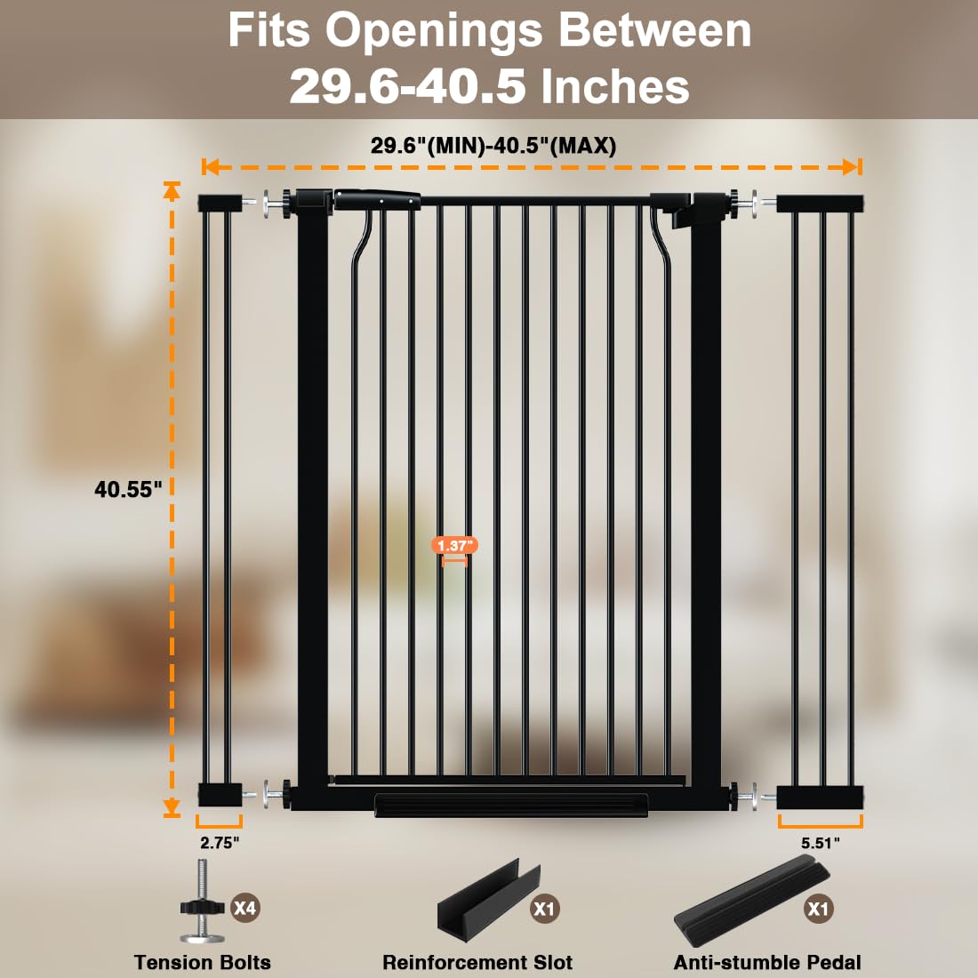 THEYFIRST walk-through door gate highlights easy adult access and pet containment.