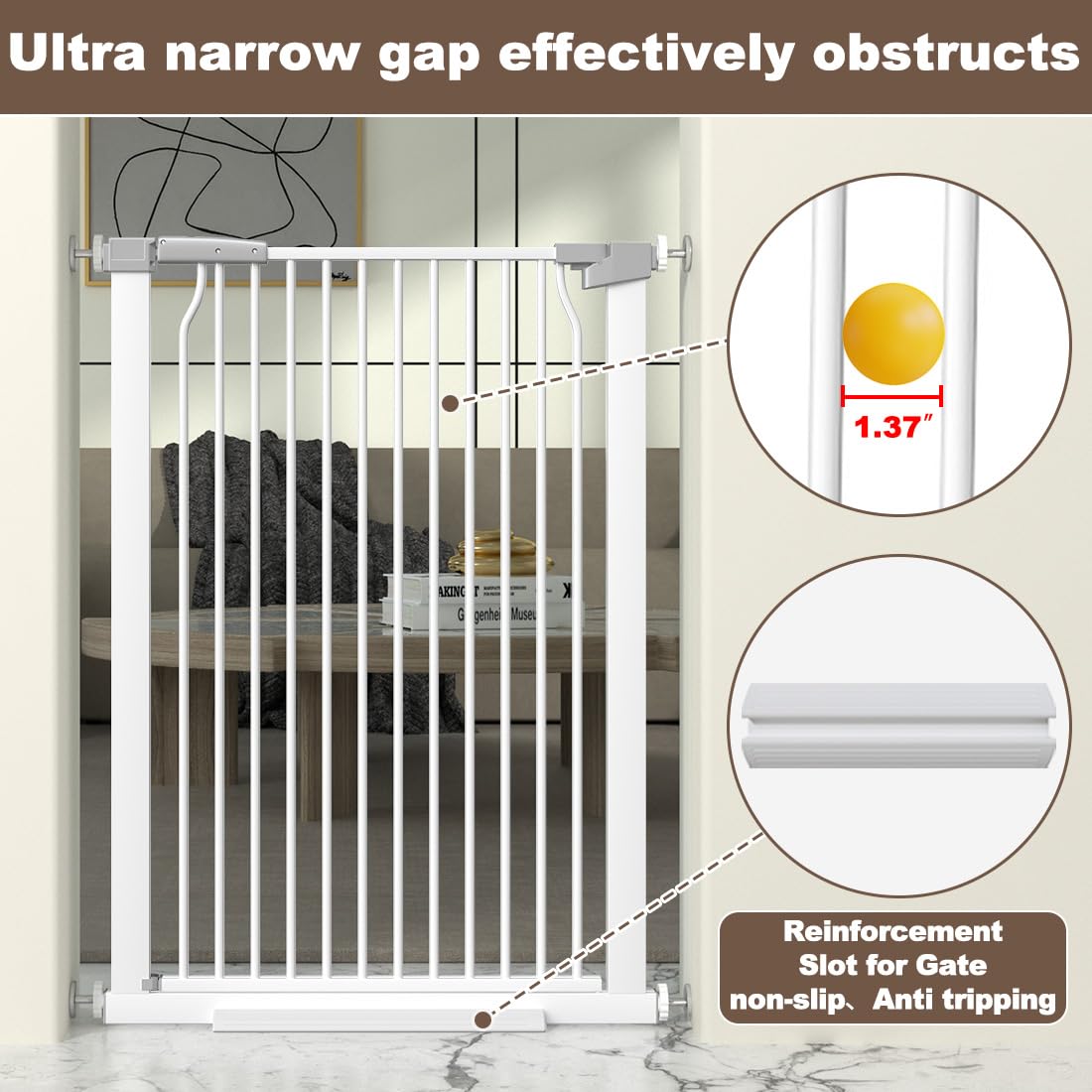 THEYFIRST white metal gate blends into interiors while keeping kids and pets safe.