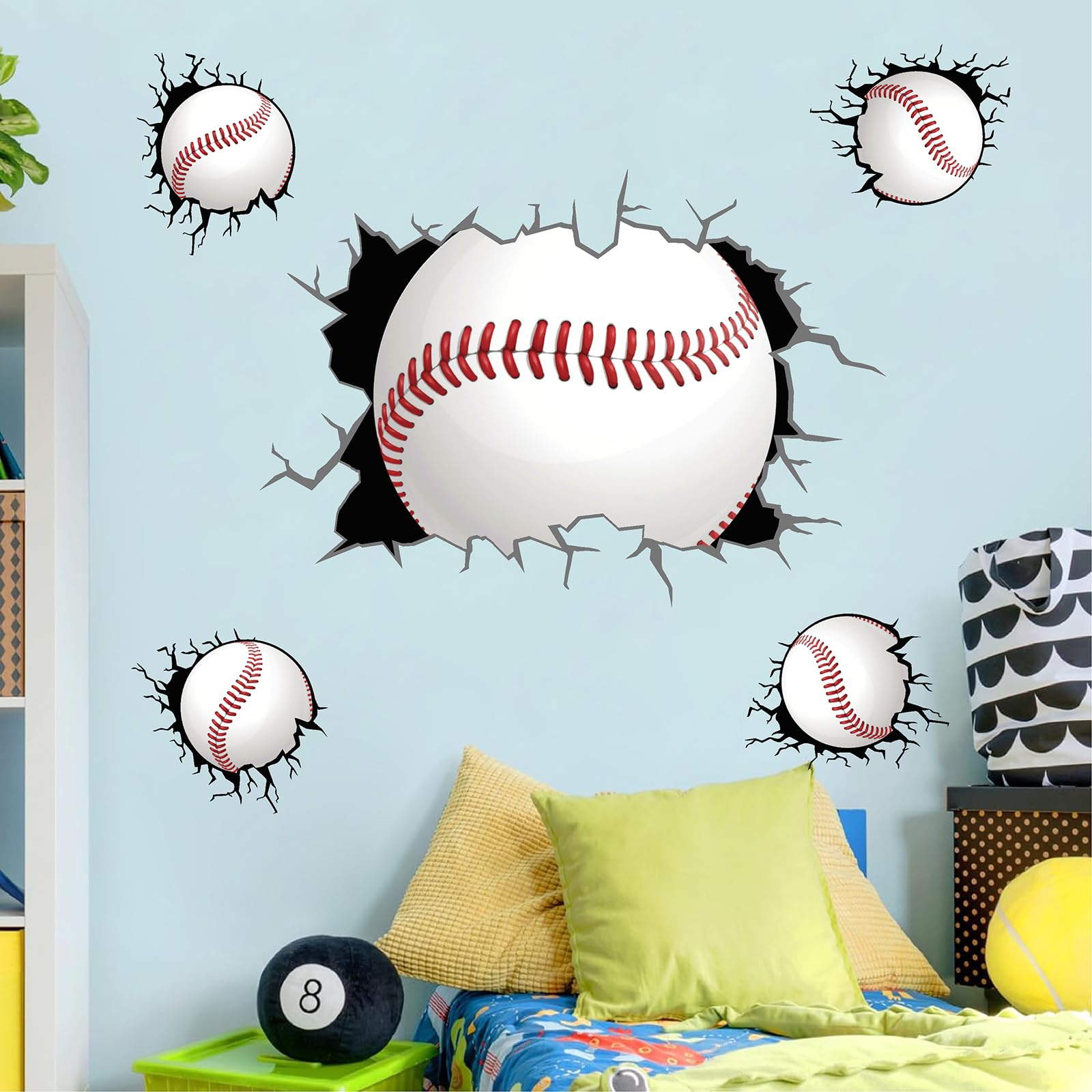 THEYGE 3D sport balls wall decal creates dynamic room art for playrooms.