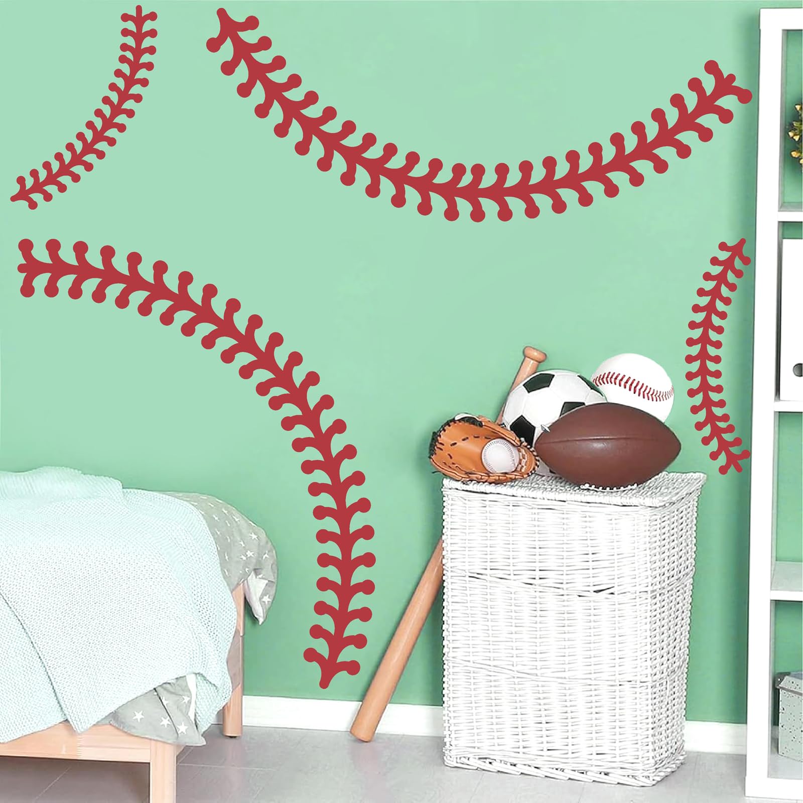 THEYGE baseball-stitches-room-setup demonstrates vibrant decor in a kid-friendly space