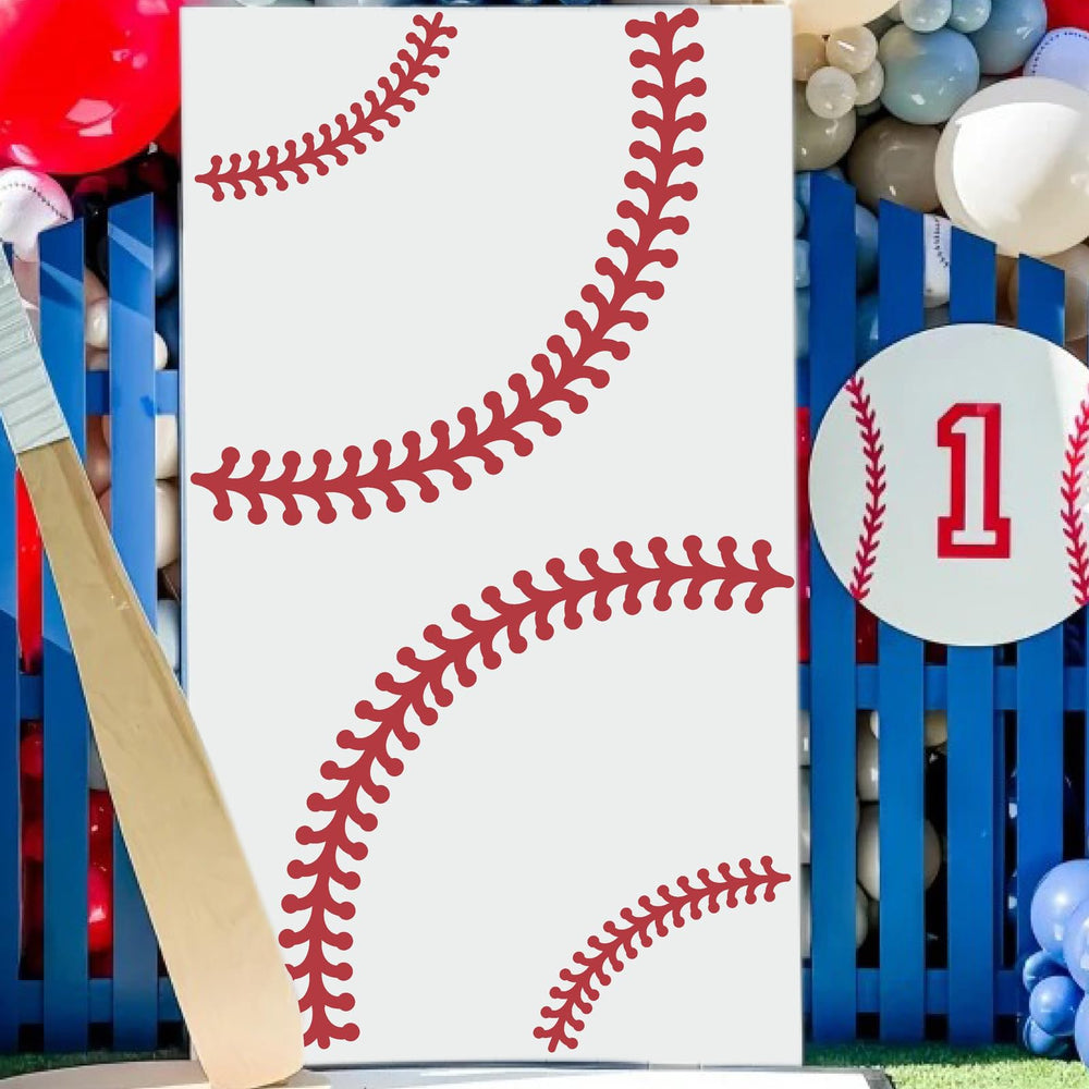 THEYGE baseball stitches wall decal closeup shows precise vinyl detail