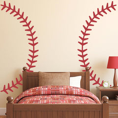Theyge baseball stitches wall decal giant creates bold focal wall in teen bedrooms.