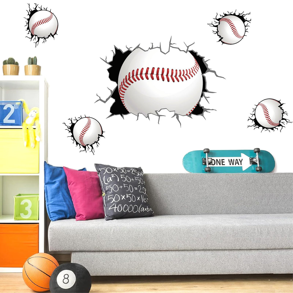 THEYGE boys' bedroom decor baseball stickers add depth and texture to walls.