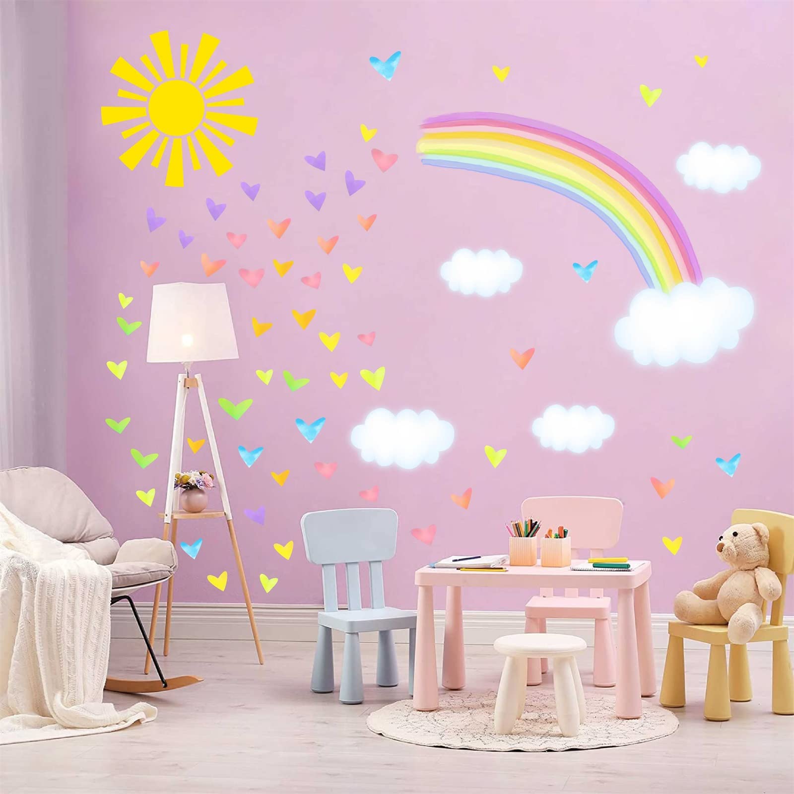 THEYGE colorful rainbow wall stickers add vibrant decor to kids' rooms.