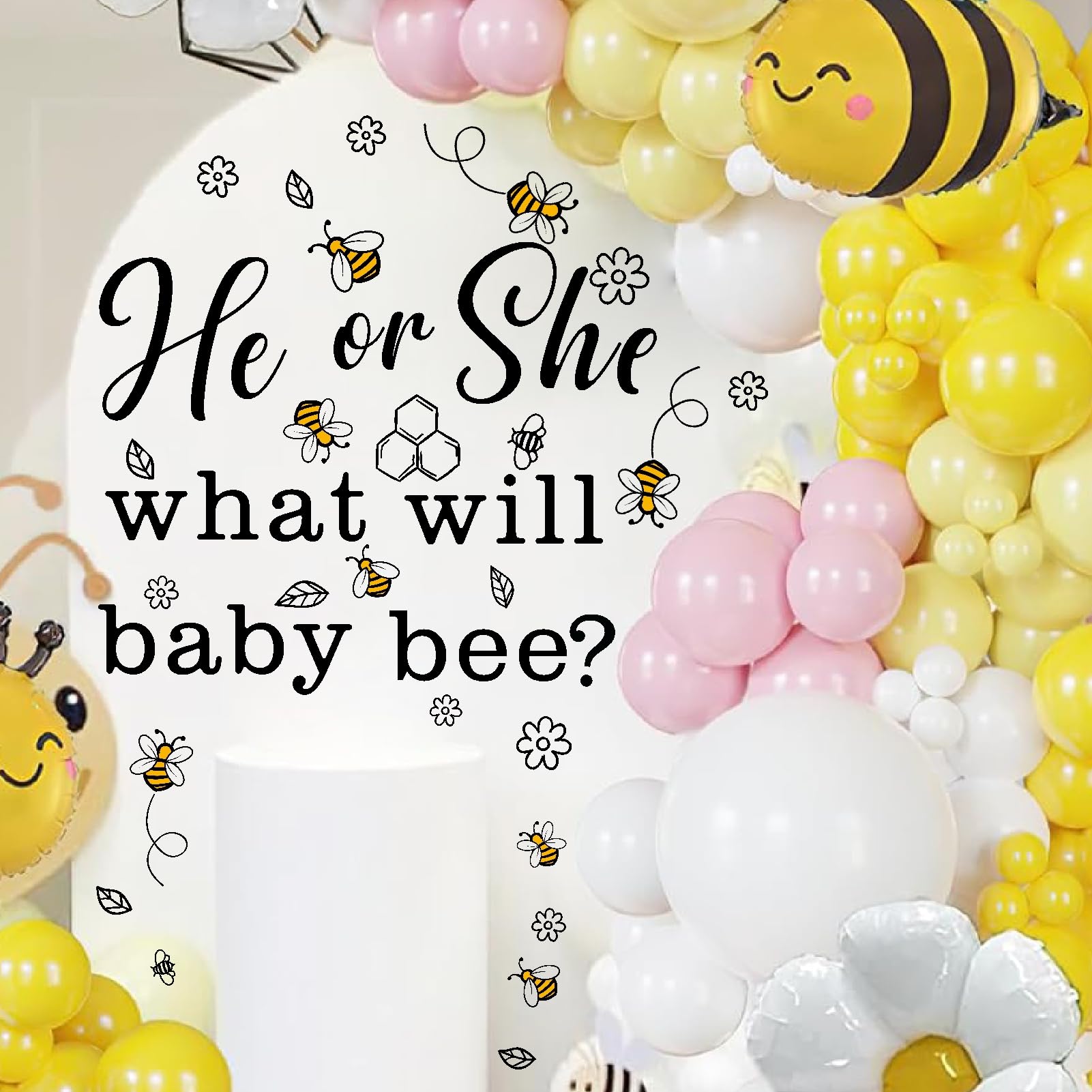 THEYGE Honey Bee Backdrop Decoration bathes walls in friendly, reusable party atmosphere.