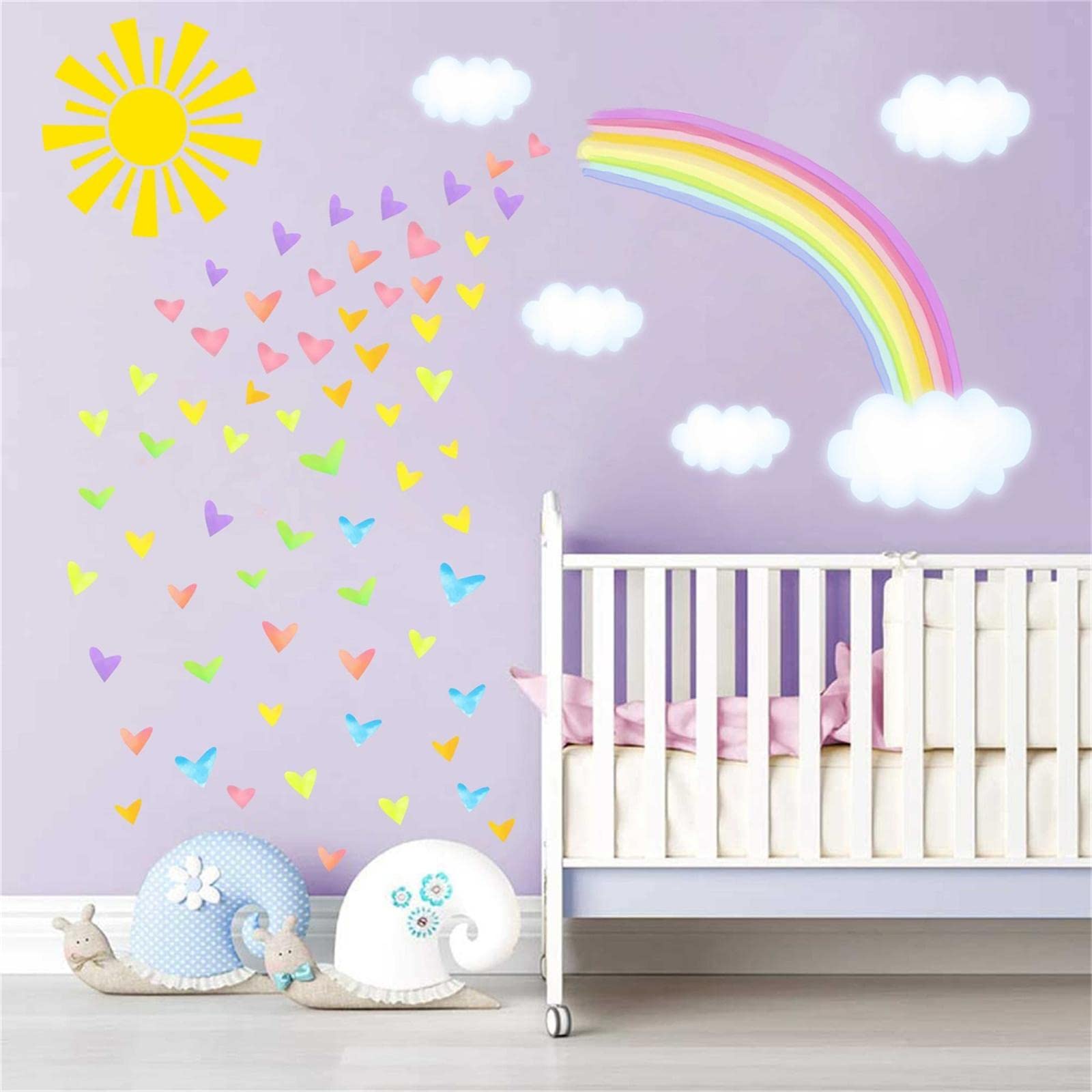 THEYGE large rainbow wall decal makes a bold focal point in playrooms.