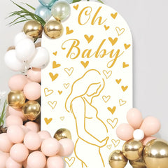 THEYGE wall decal in gold with pregnant-woman art for festive baby shower backdrop.