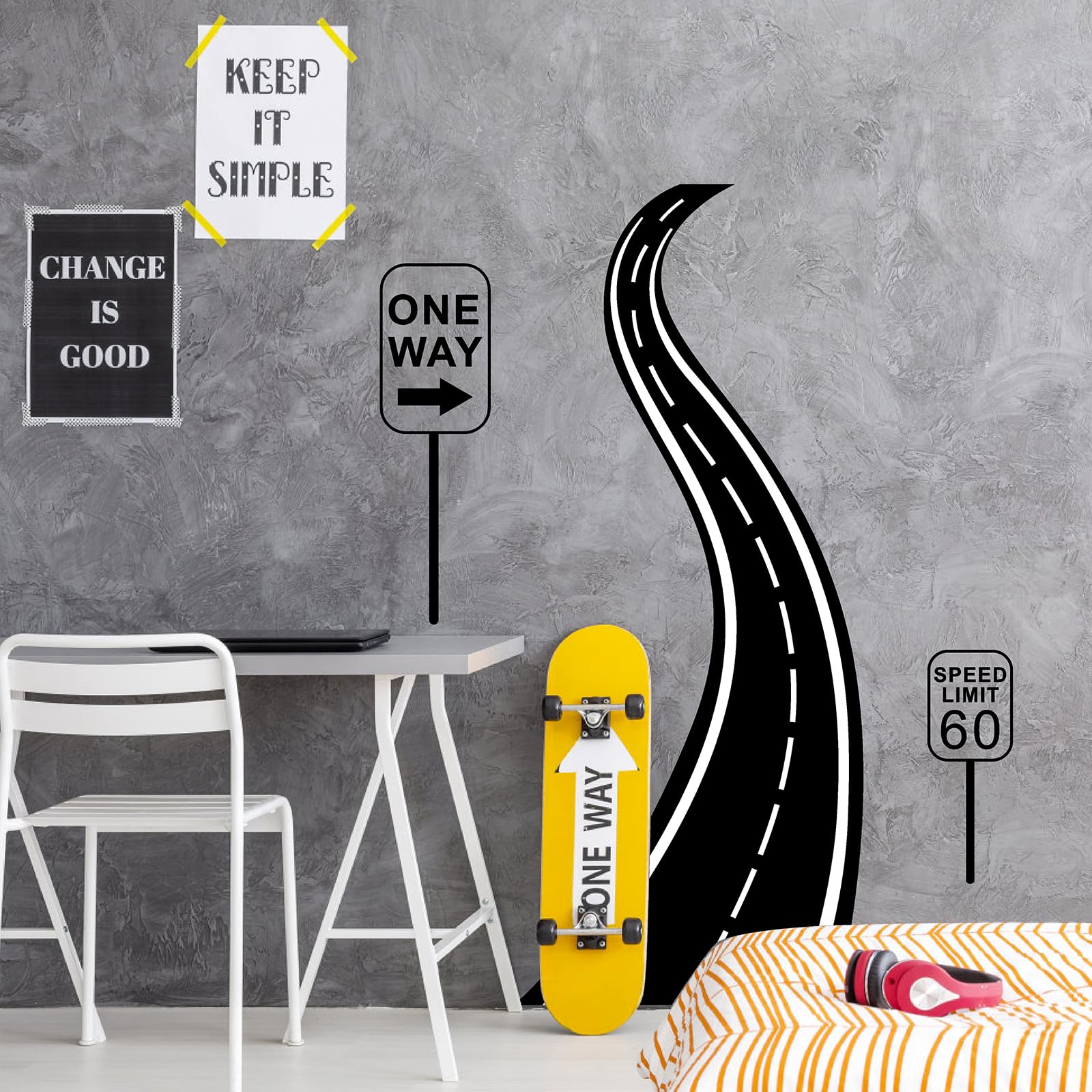 THEYGE road-sign-wall-decals sheet full view shows bold kids room decor and easy removal.