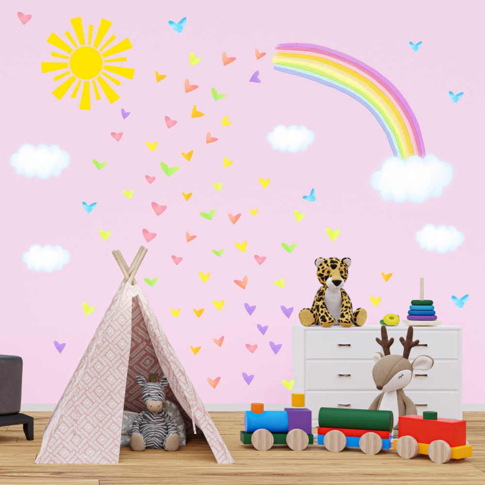 THEYGE sun cloud wall decal yellow creates a sunny mood in nurseries.