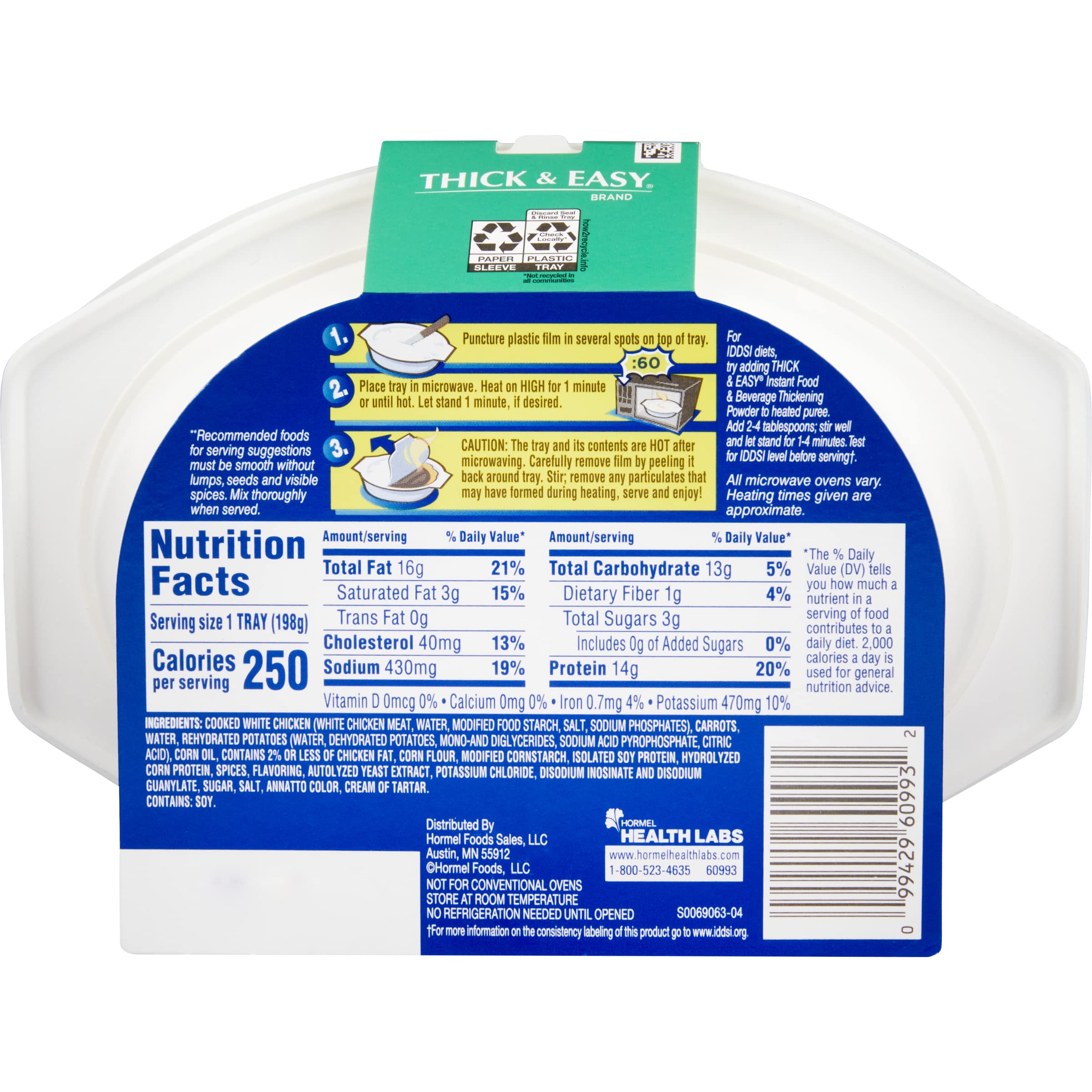 Thick & Easy Purees 7oz tray closeup shows smooth puree consistency