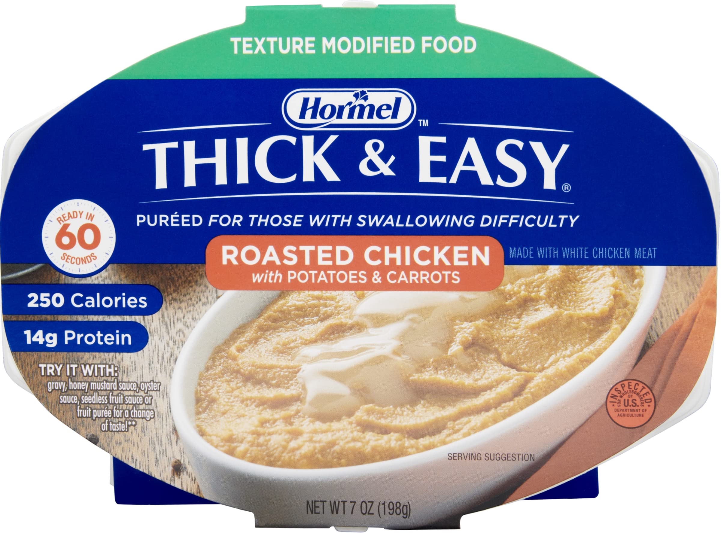 Thick & Easy Purees roasted chicken with potatoes and carrots tray highlights swallow-friendly texture