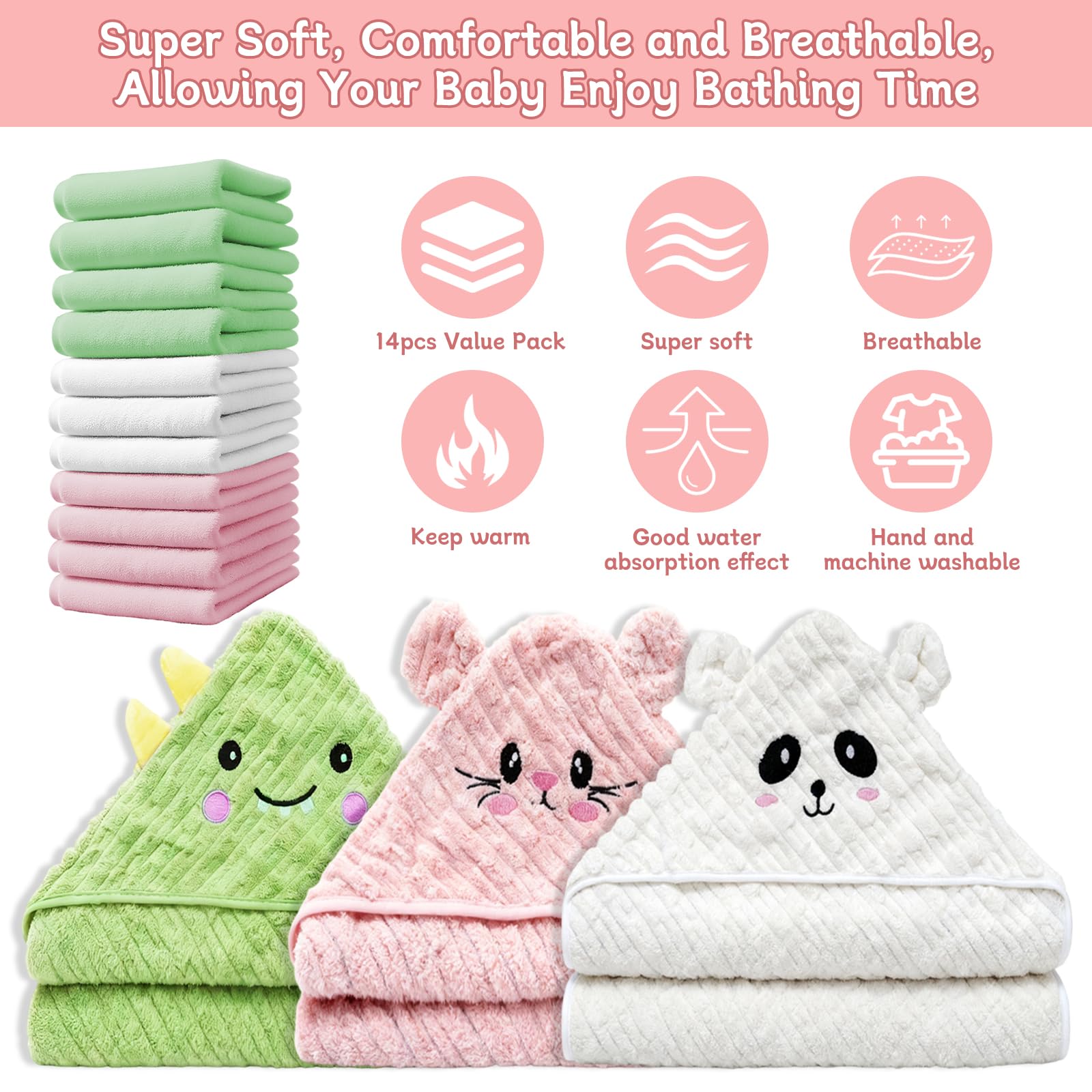 Thickened baby towels set fabric-closeup — plush fibers provide a soft, comforting touch