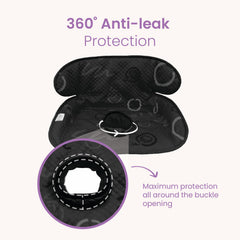 THINK GOOD TOTS Black Piddle Pad in car seat offers universal fit for travel protection.