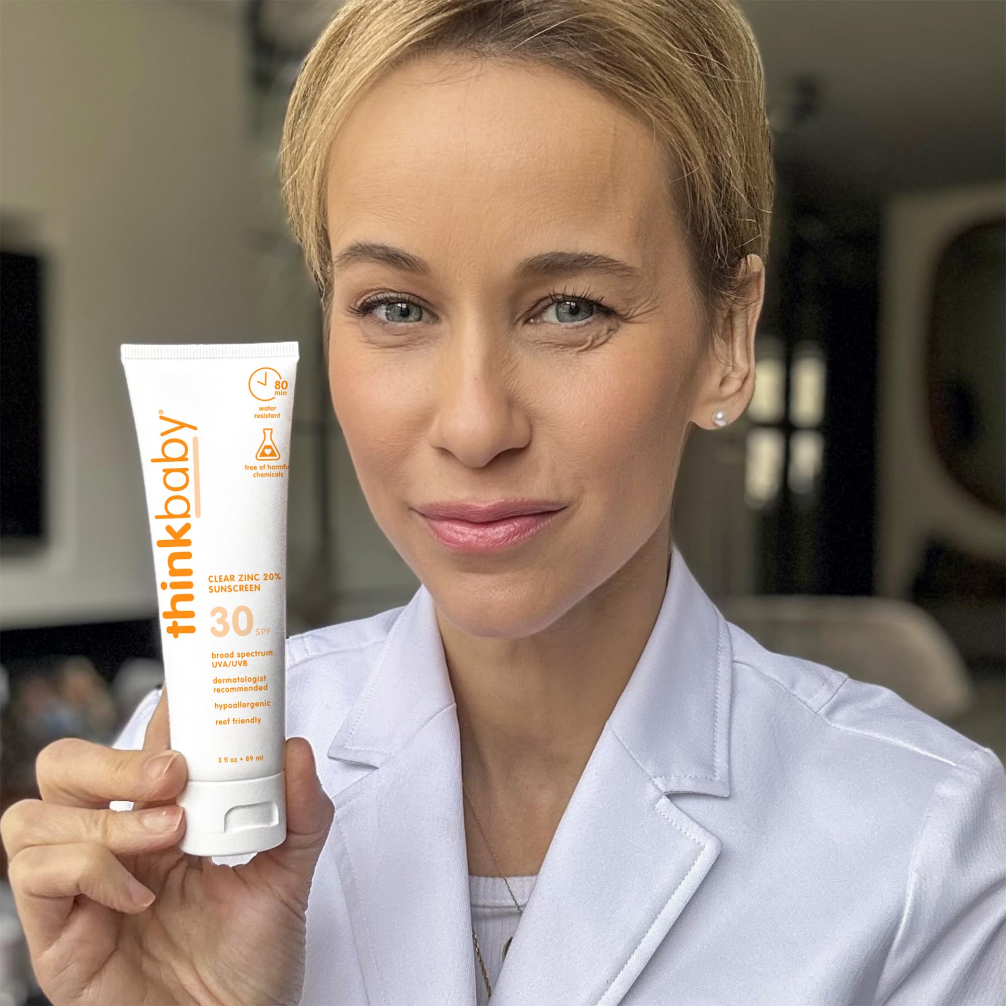 Thinkbaby sunscreen by water to highlight 80 minutes of water resistance