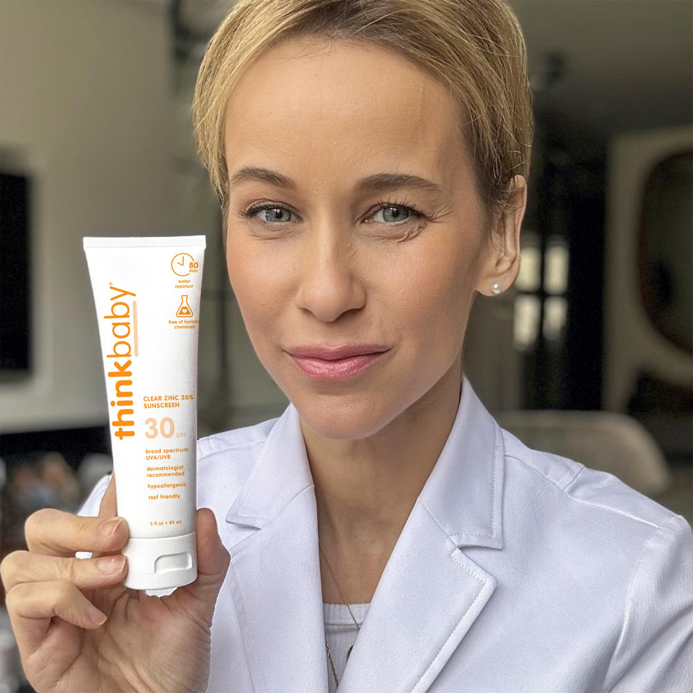 Thinkbaby sunscreen by water to highlight 80 minutes of water resistance