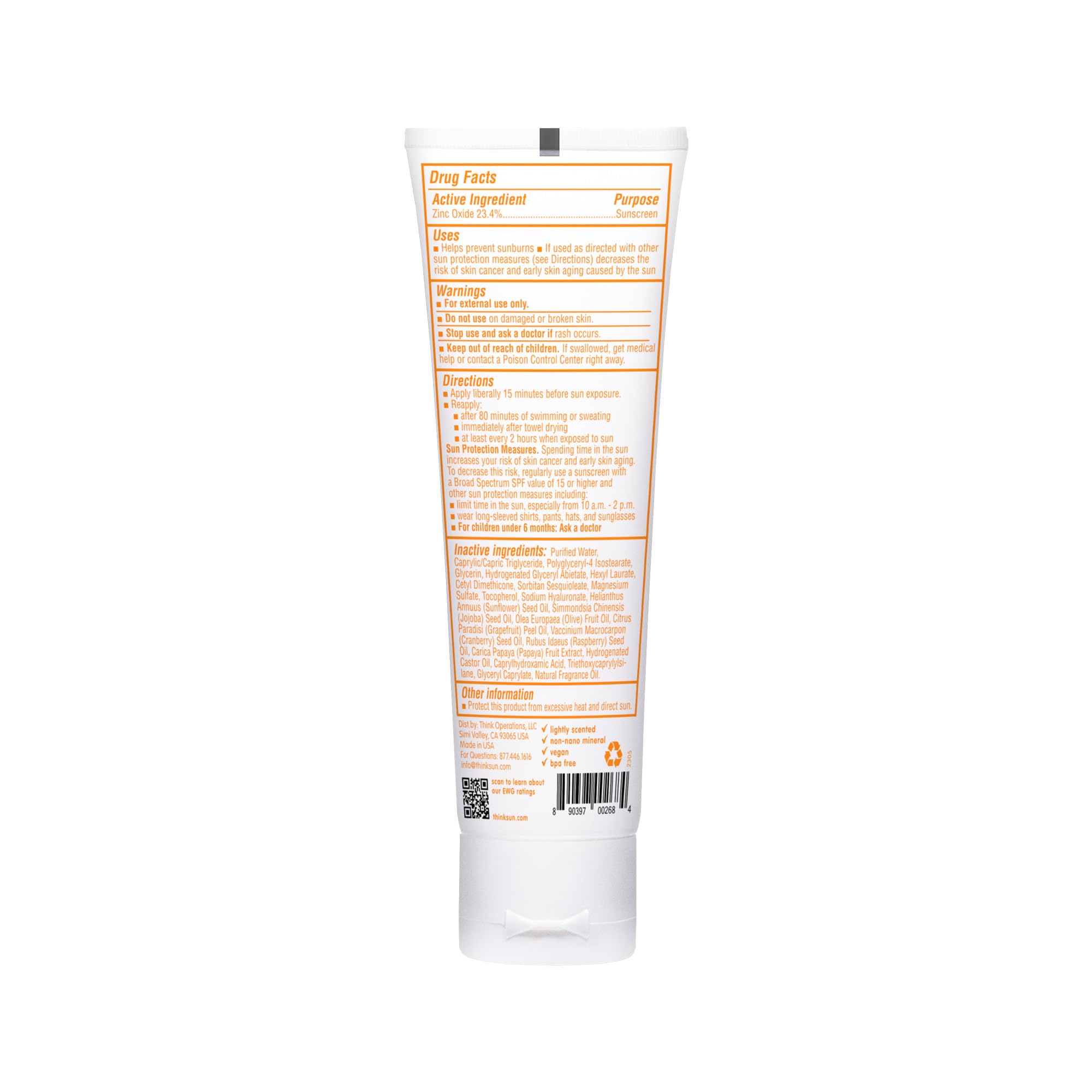 Thinkbaby SPF 50+ label close-up highlighting broad spectrum protection
