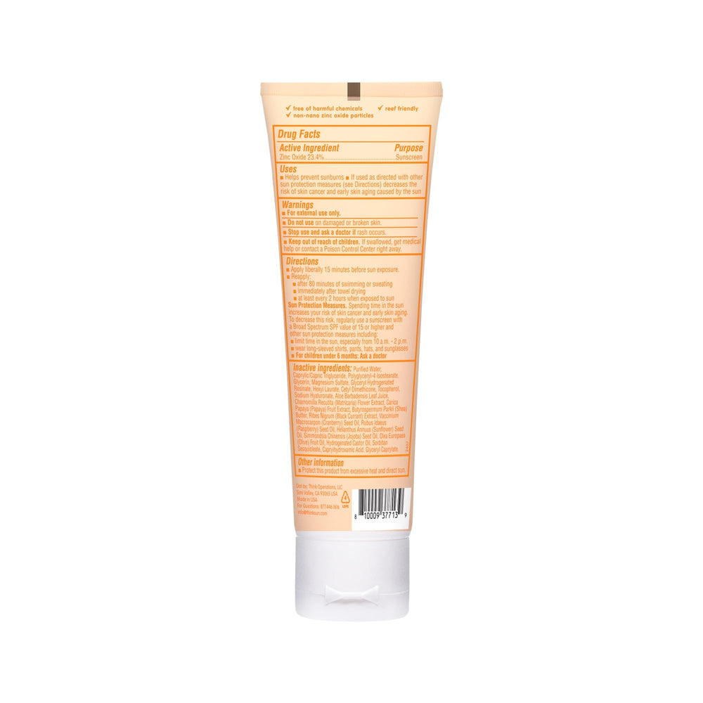 Thinkbaby travel-size sunscreen bottle ready for TSA-approved carry-on.
