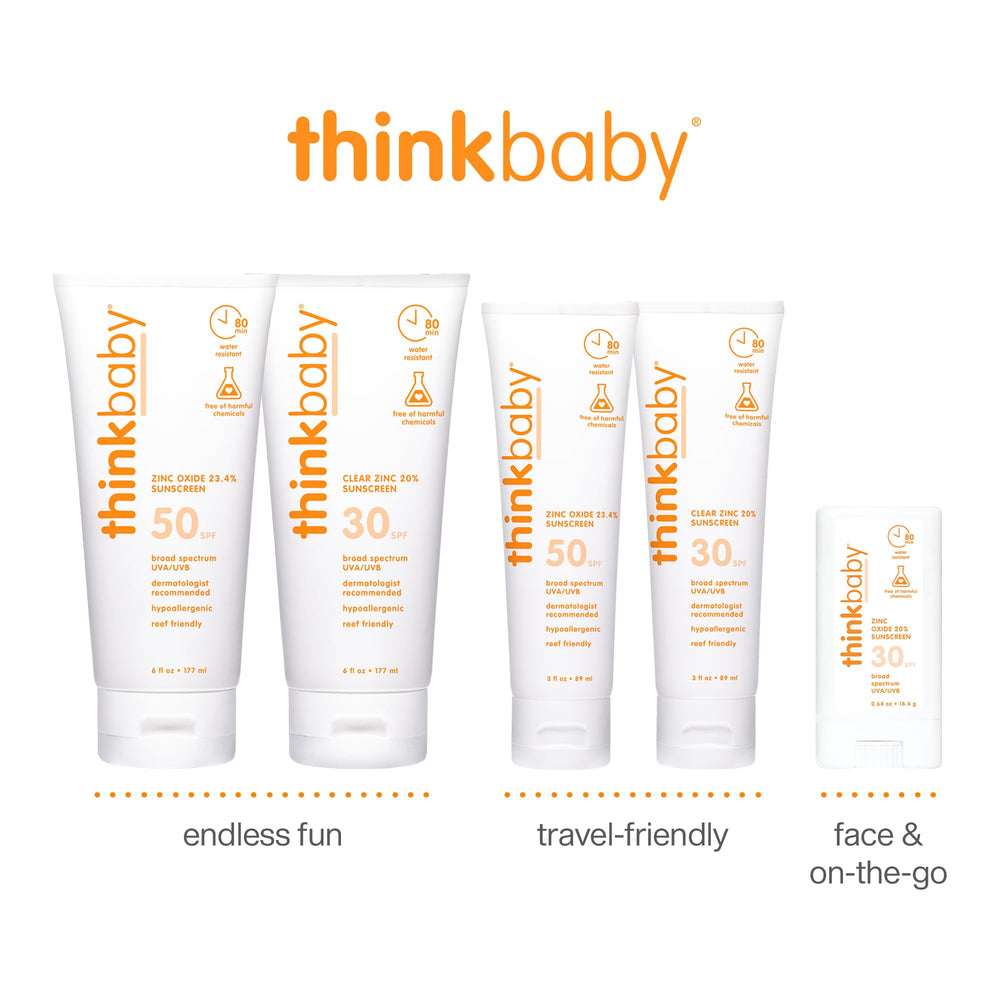 Thinkbaby sunscreen water splash shows up-to-80-minute resistance for swimming